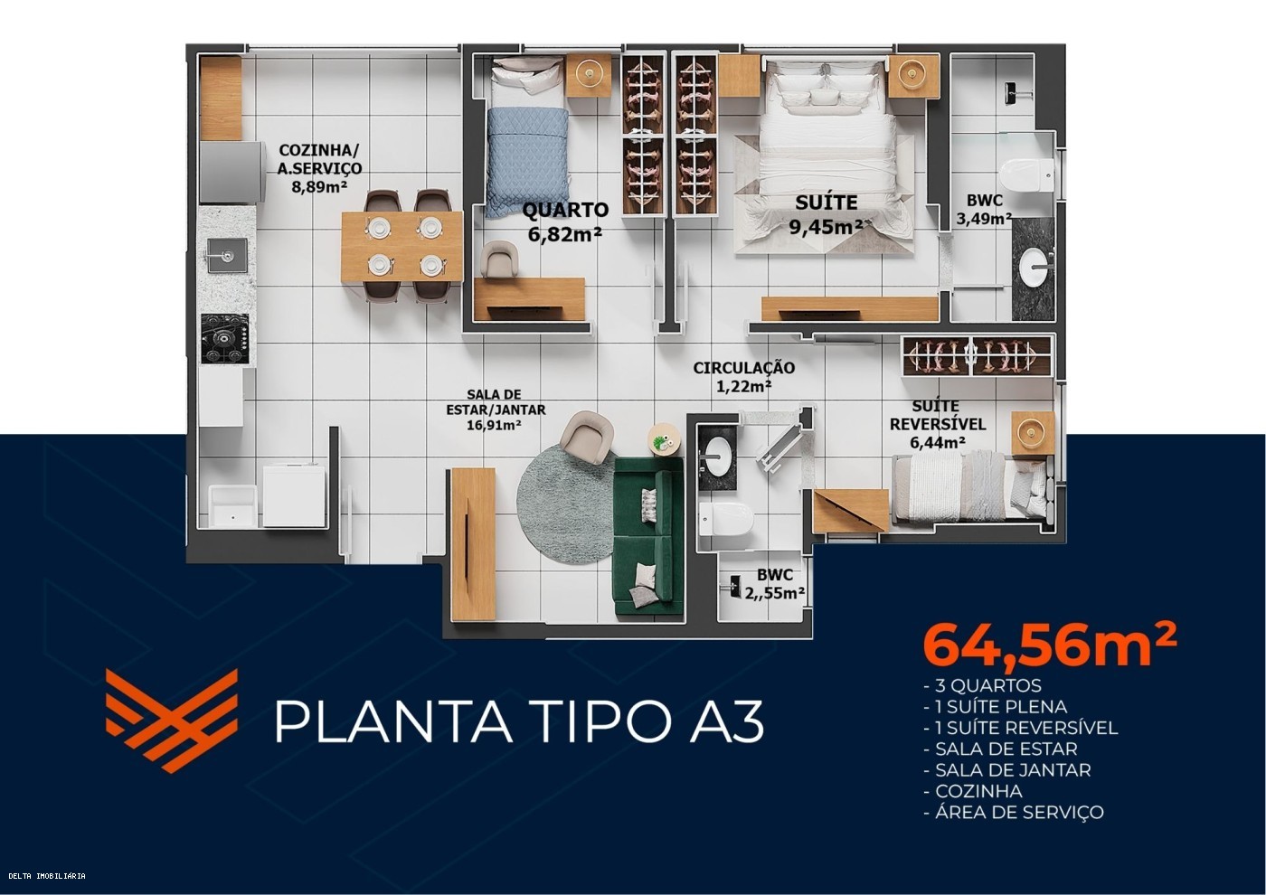 Apartamento, 3 quartos, 70 m² - Foto 3